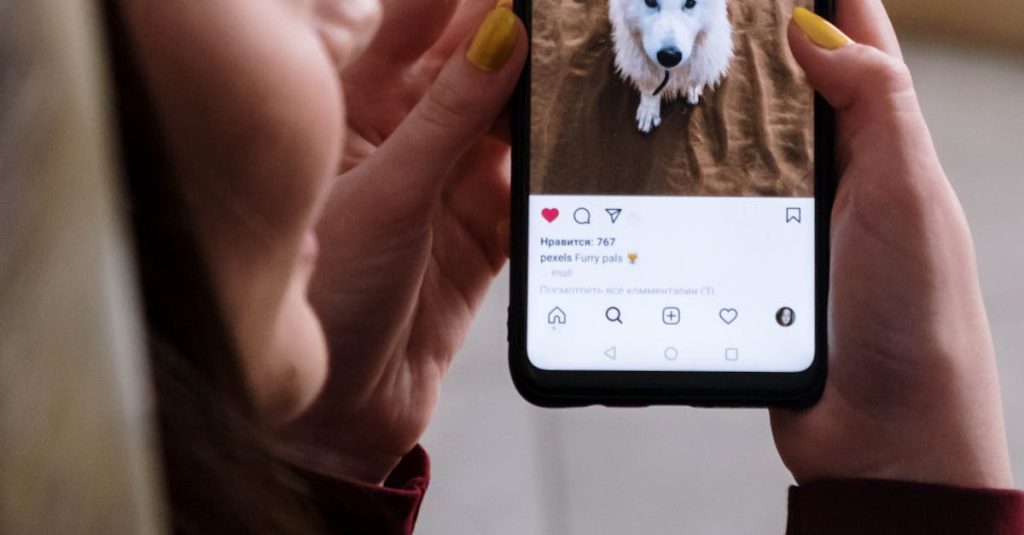 Pessoa segurando smartphone mostrando interações no Instagram